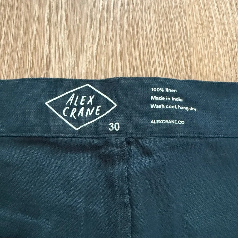 Alex Crane Cham Linen Pants Mens 30 Dark Teal Blue Green Straight Leg Button Fly
